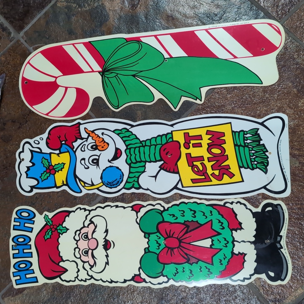 Vintage Yard Art Signs Christmas Santa , Snowman & Candy Cane